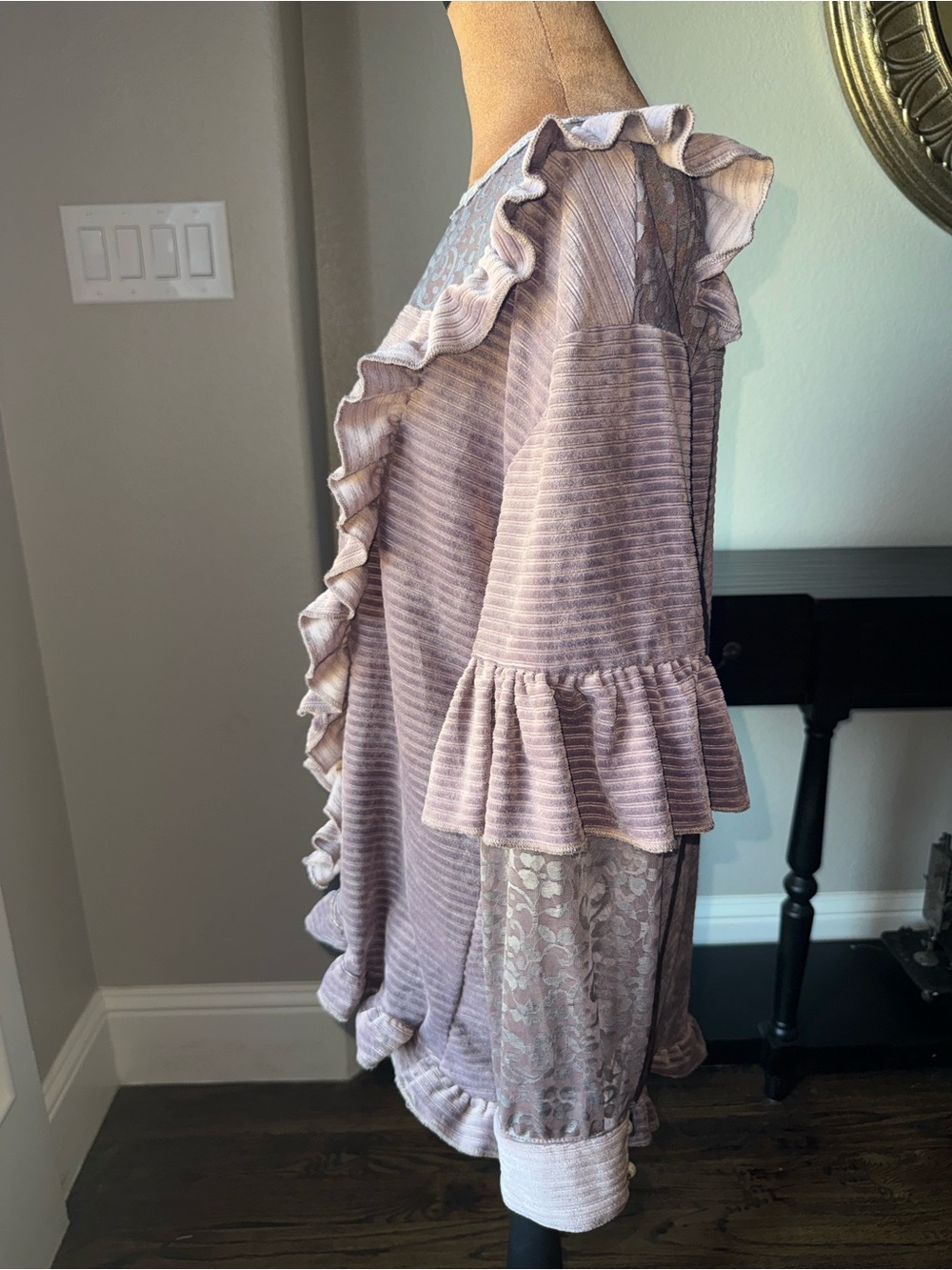 POL Dusty Purple Whimsigoth Velvet Sheer Sleeve Lace Ruffle Blouse S - Picture 6 of 14